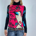 Vintage Graphic face words turtle neck long sleeve top
