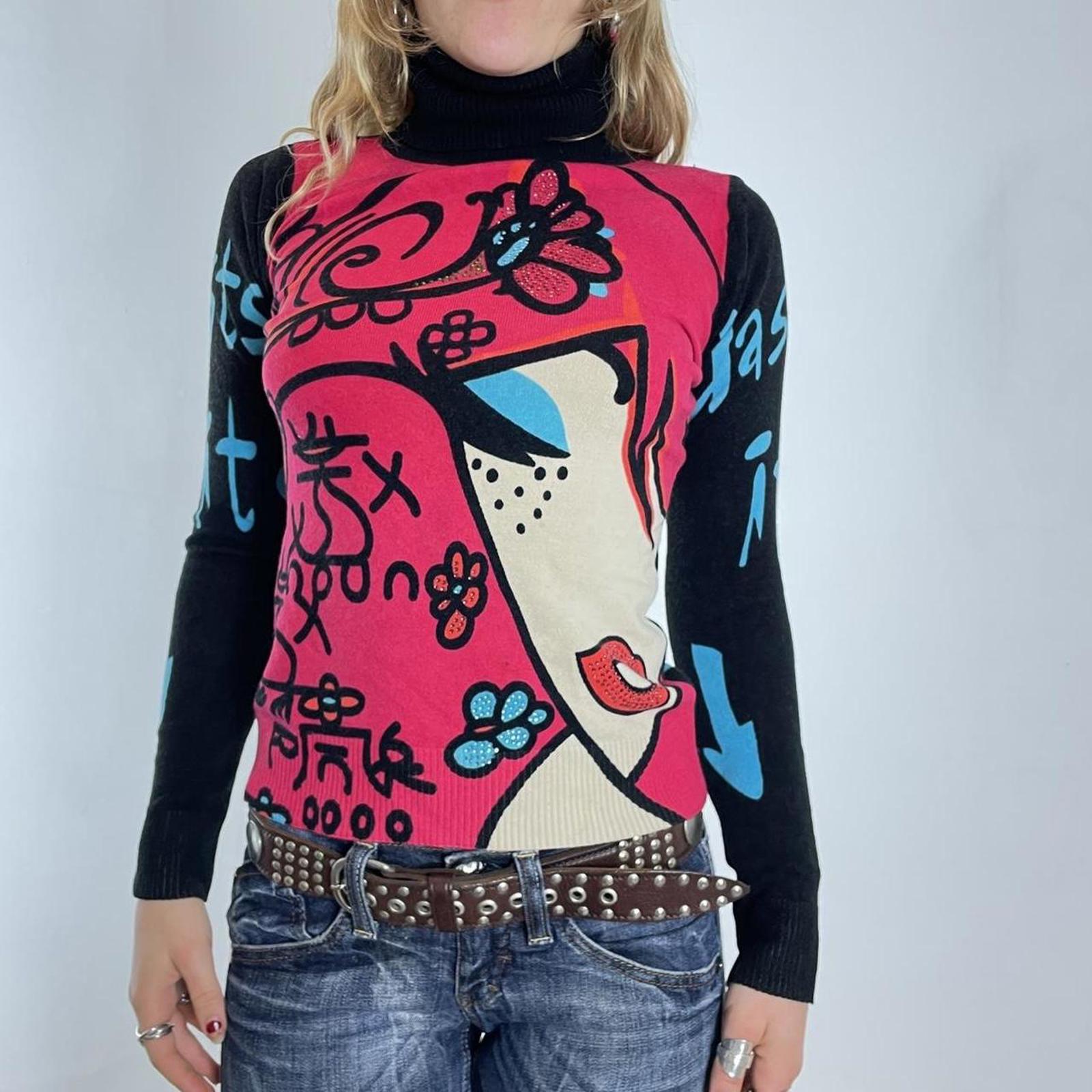 Vintage Graphic face words turtle neck long sleeve top