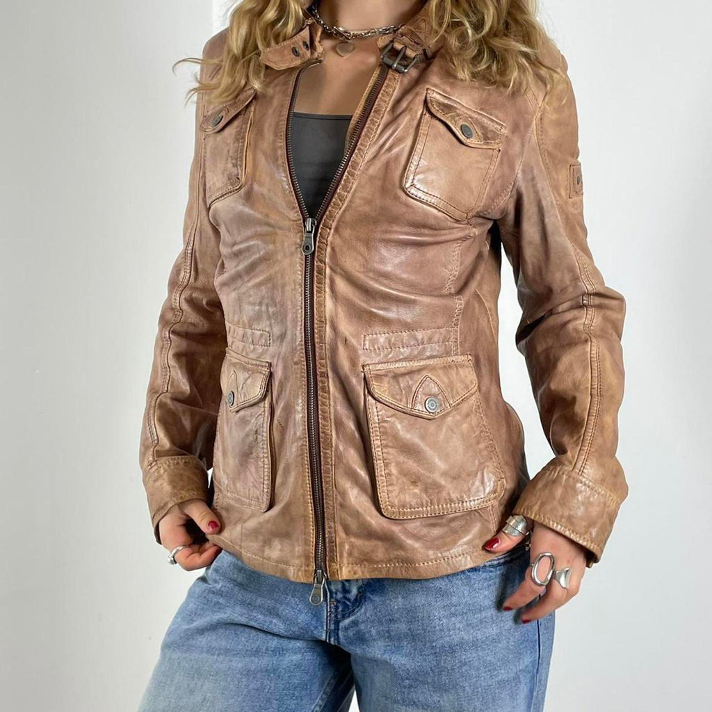 Vintage light brown Y2K leather jacket