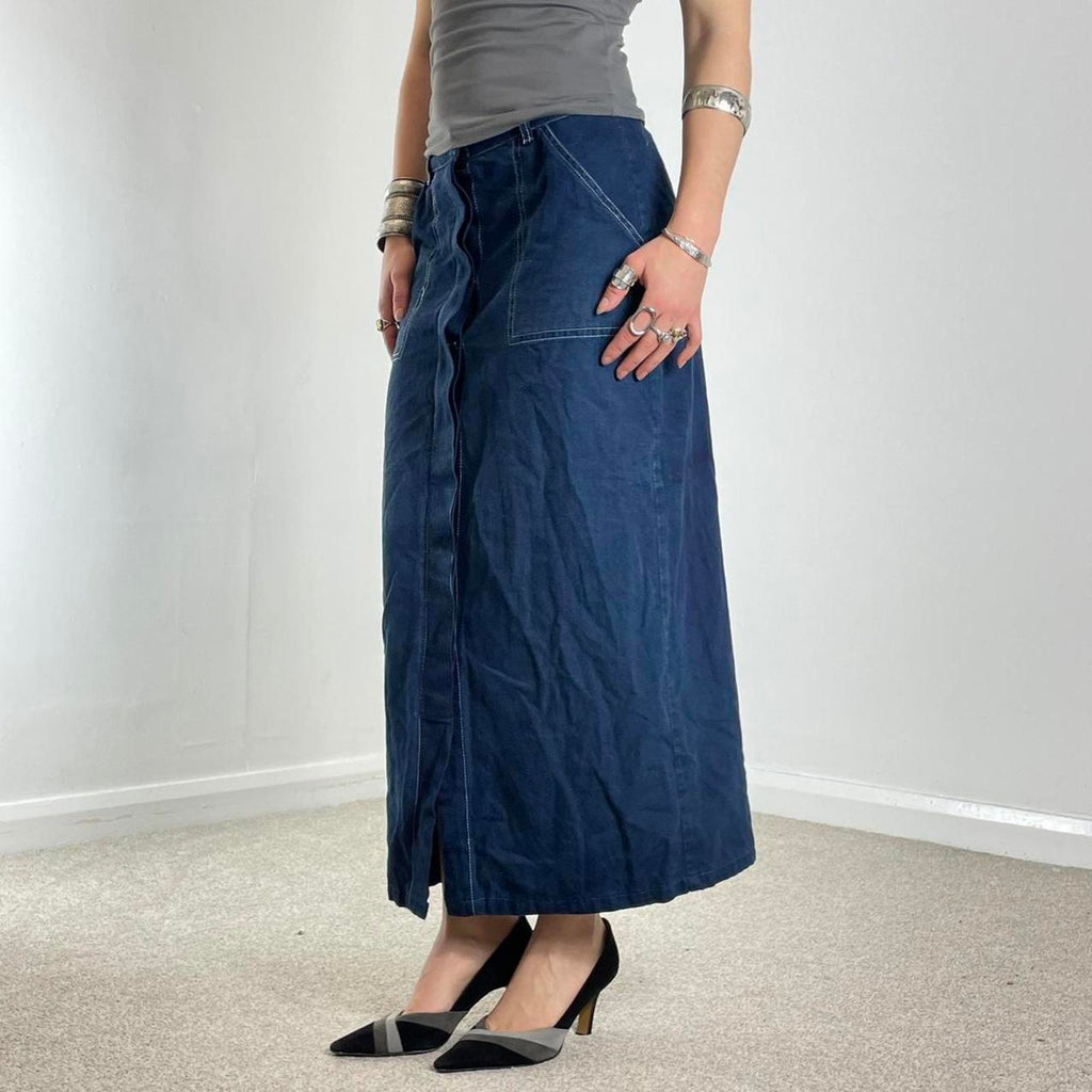 Navy fabric contrast stitch maxi skirt