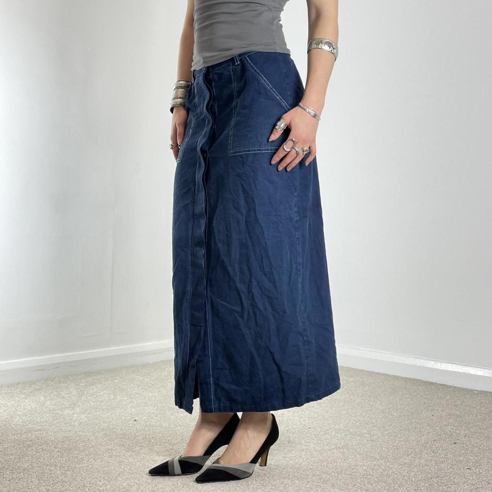 Navy fabric contrast stitch maxi skirt