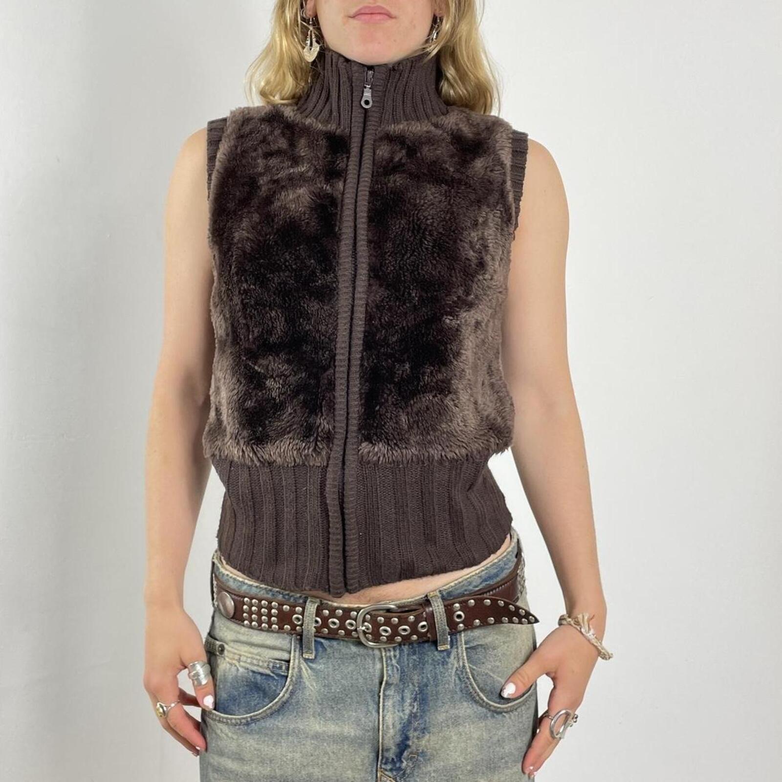 Brown ribbed and fur gillet
