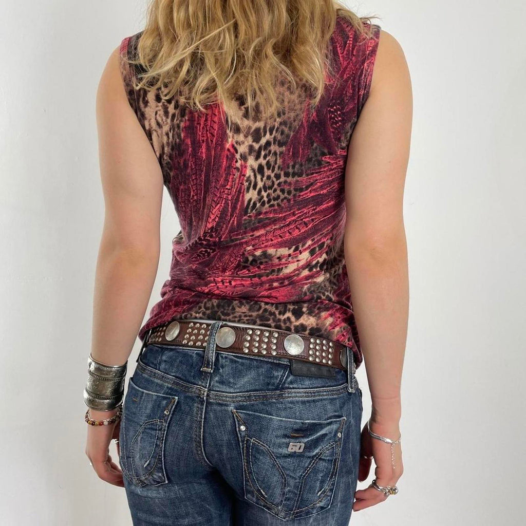 00's Leopard Cavalli pink graphic tank top