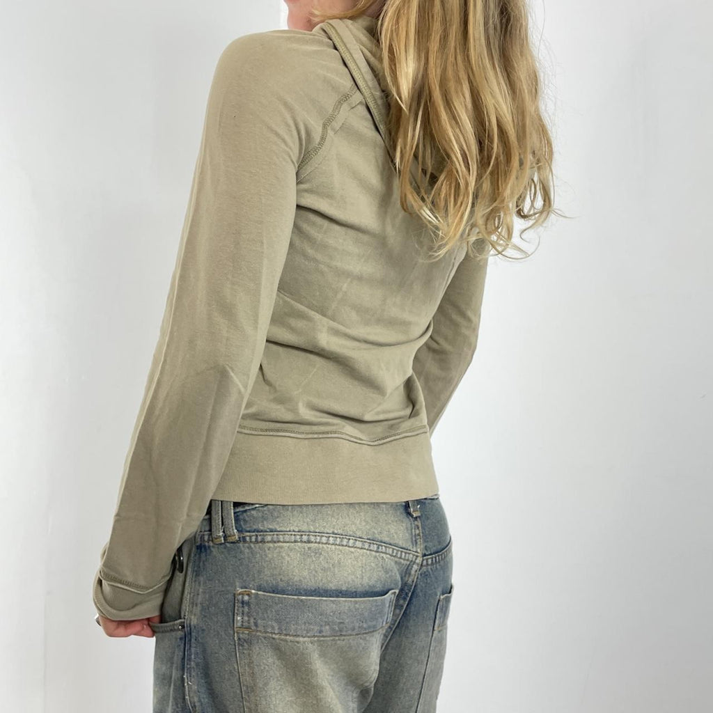 Graphic spell out khaki zip up jumper