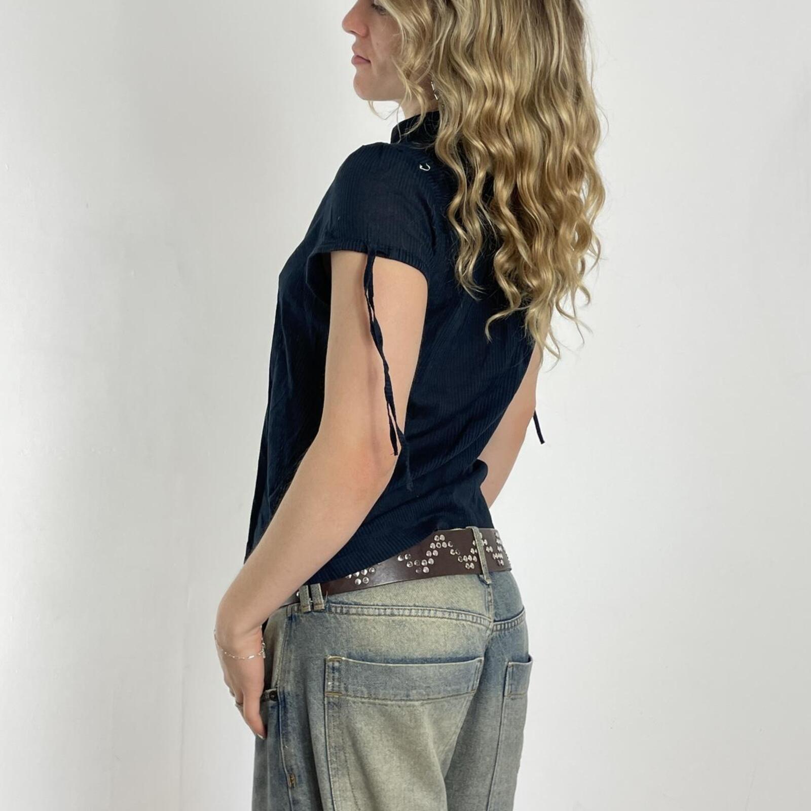Etam navy blue loose button up shirt