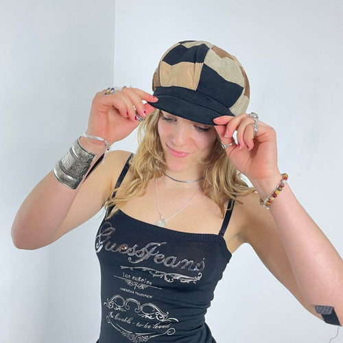 00's patchwork brown and black cap/ hat
