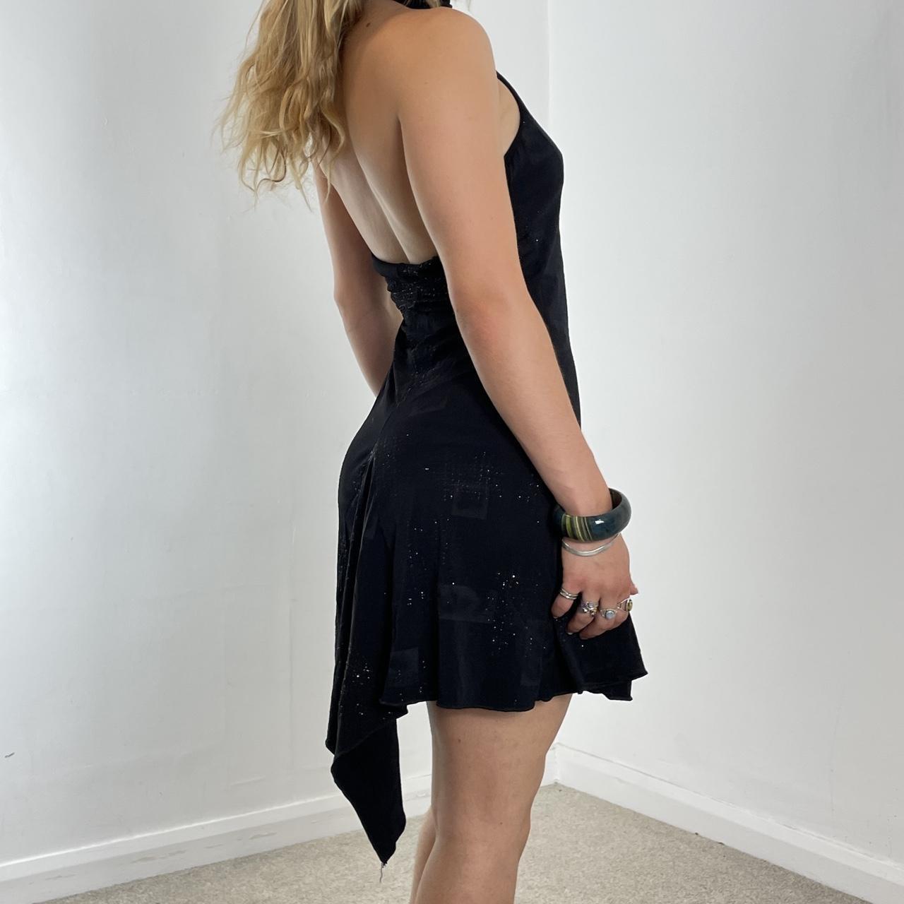 High neck sequin low cut back asymetrical evening dress