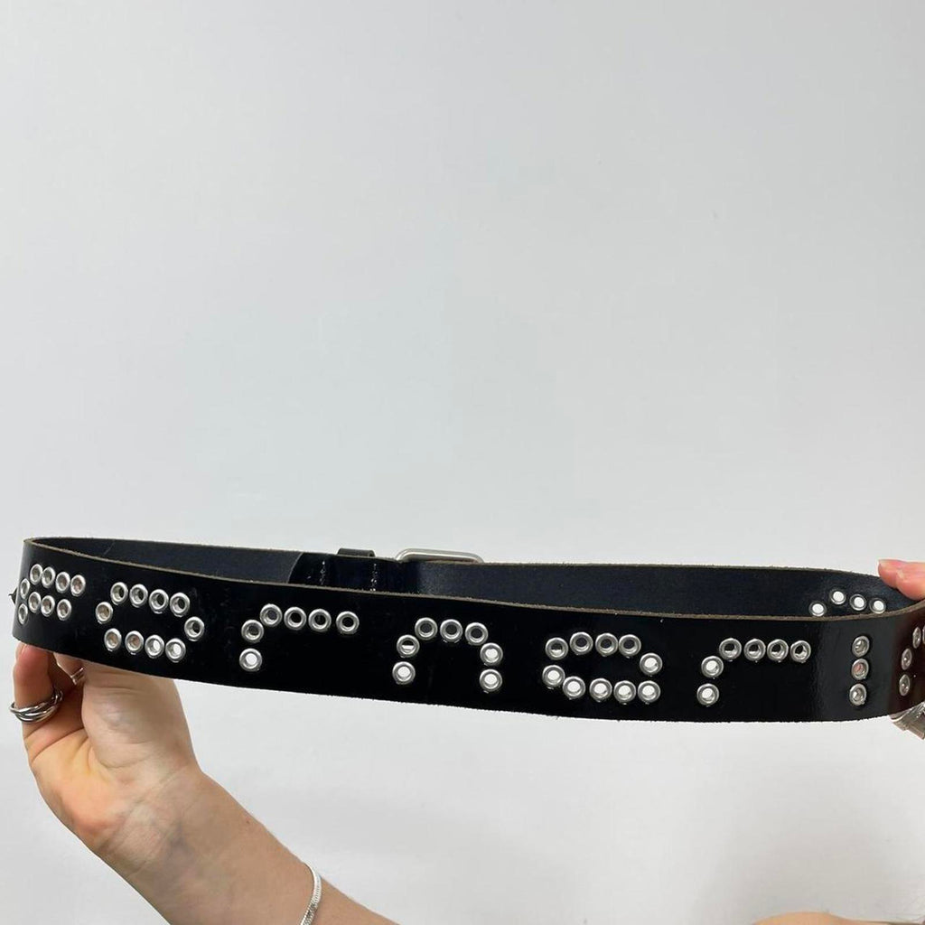 Y2k black studded belt with silver buckle
