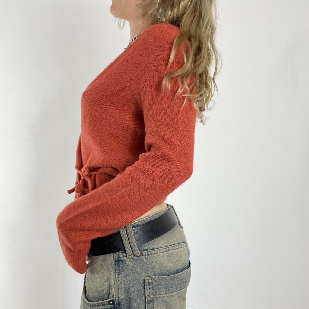 Burnt orange wool v neck long sleeve wrap jumper