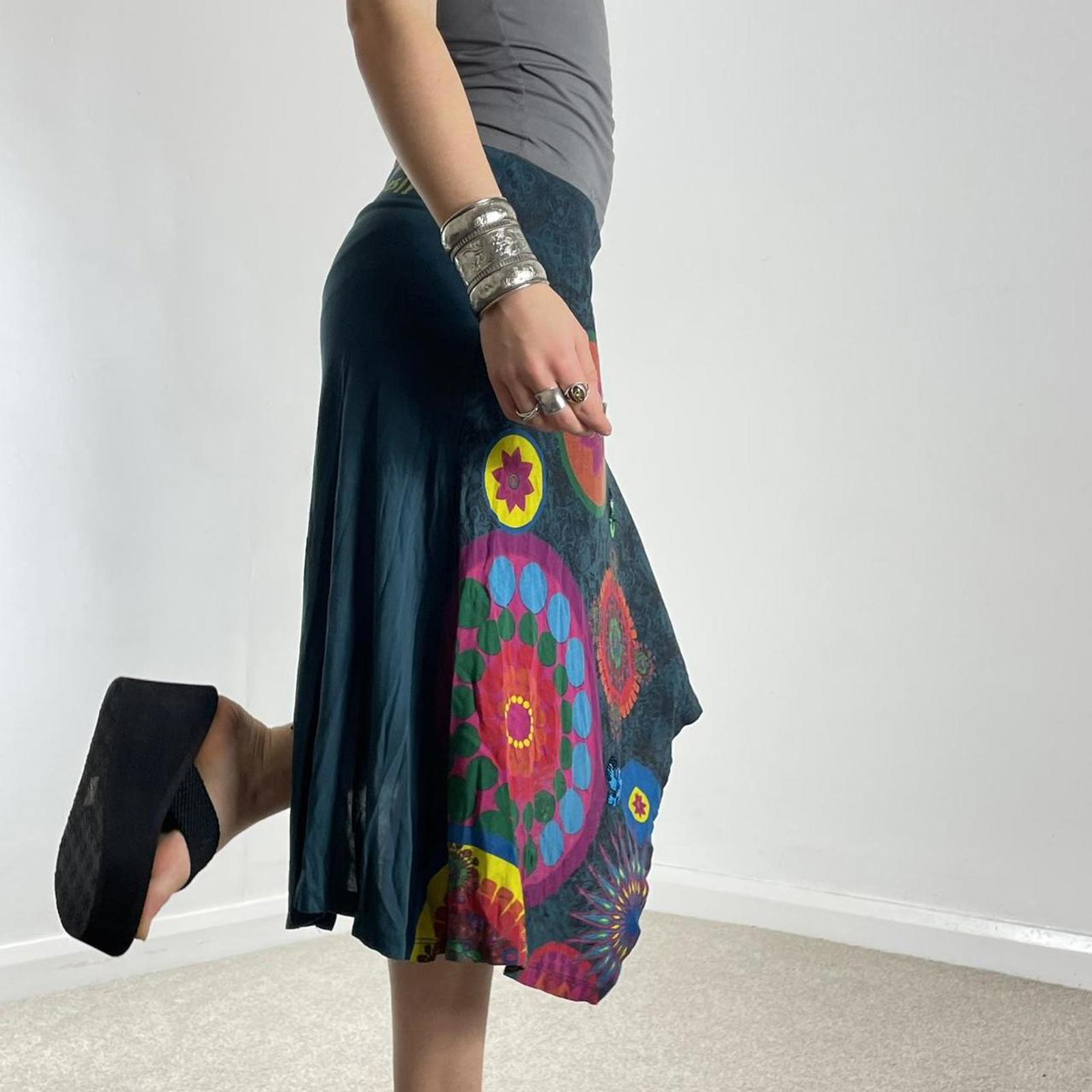 Teal green asymetrical graphic desigual skirt