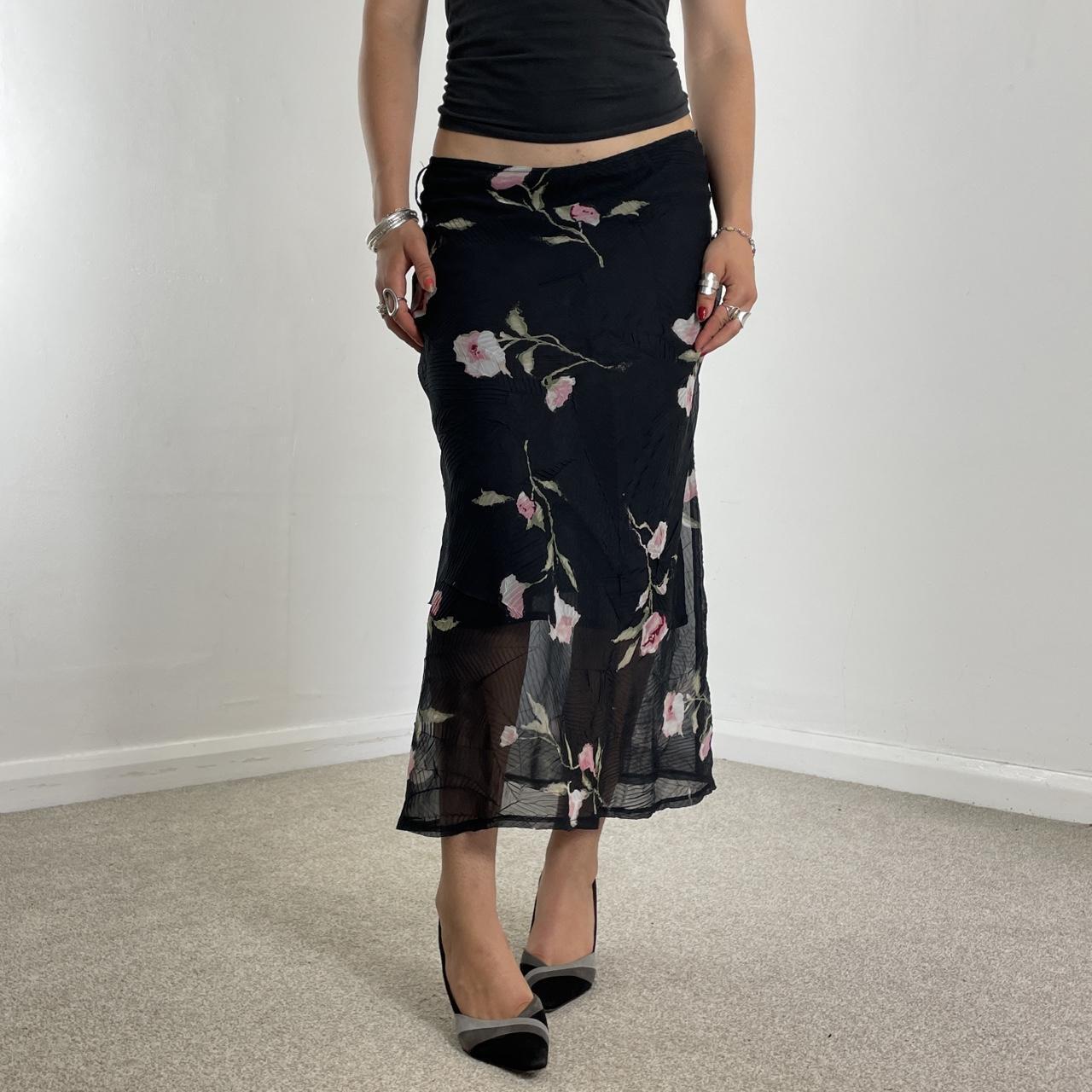 Floral and black double layred maxi skirt