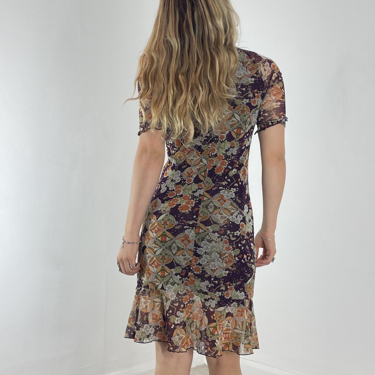 Mesh 3/4 length sleeve square neck midi dress