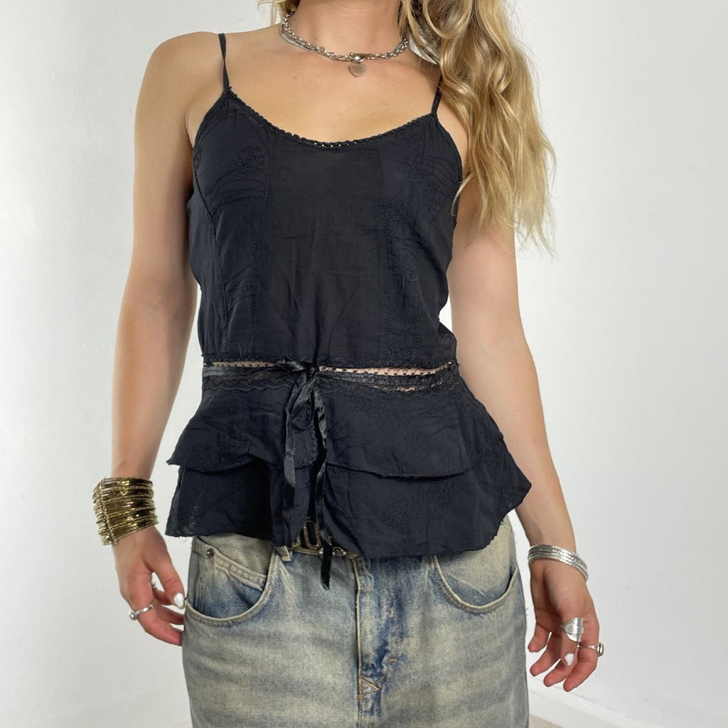 Cotton flowy lace top with ribbon in the middle