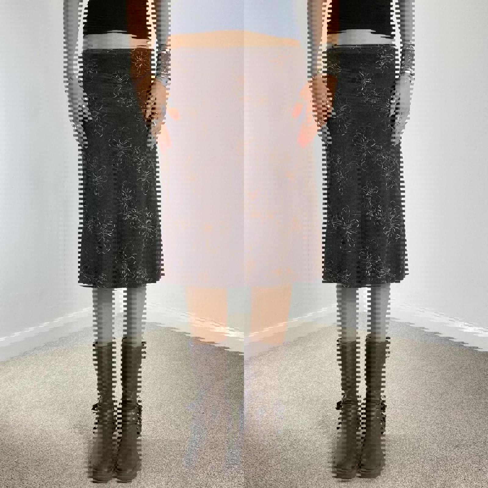 00's floral brown midi skirt