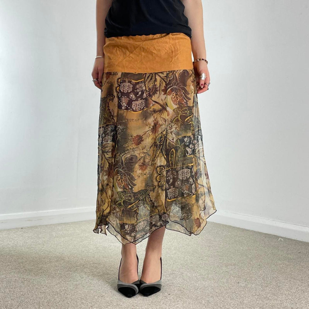 Tan bohemian multi layred mesh skirt