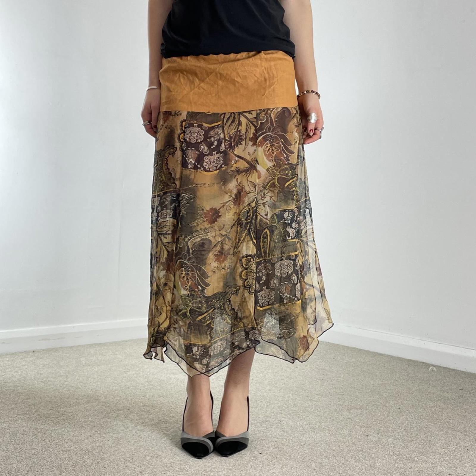 Tan bohemian multi layred mesh skirt