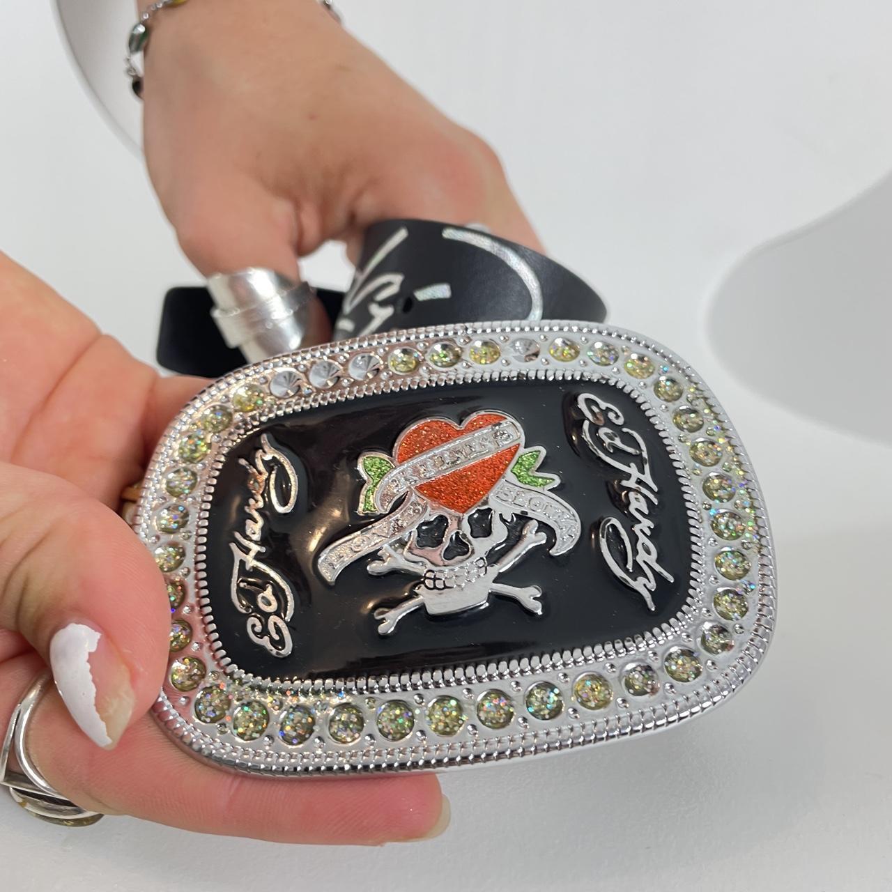Ed hardy plated leather belt with silver words