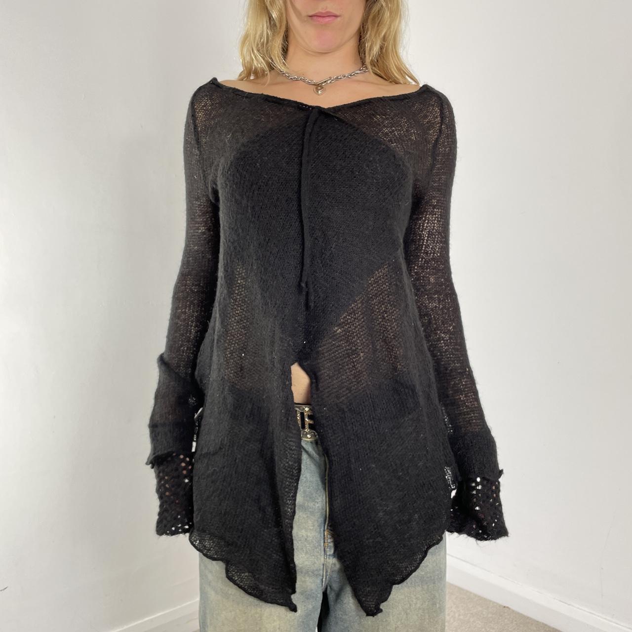 Black wool avant-garde flared long-sleeve top/jumper