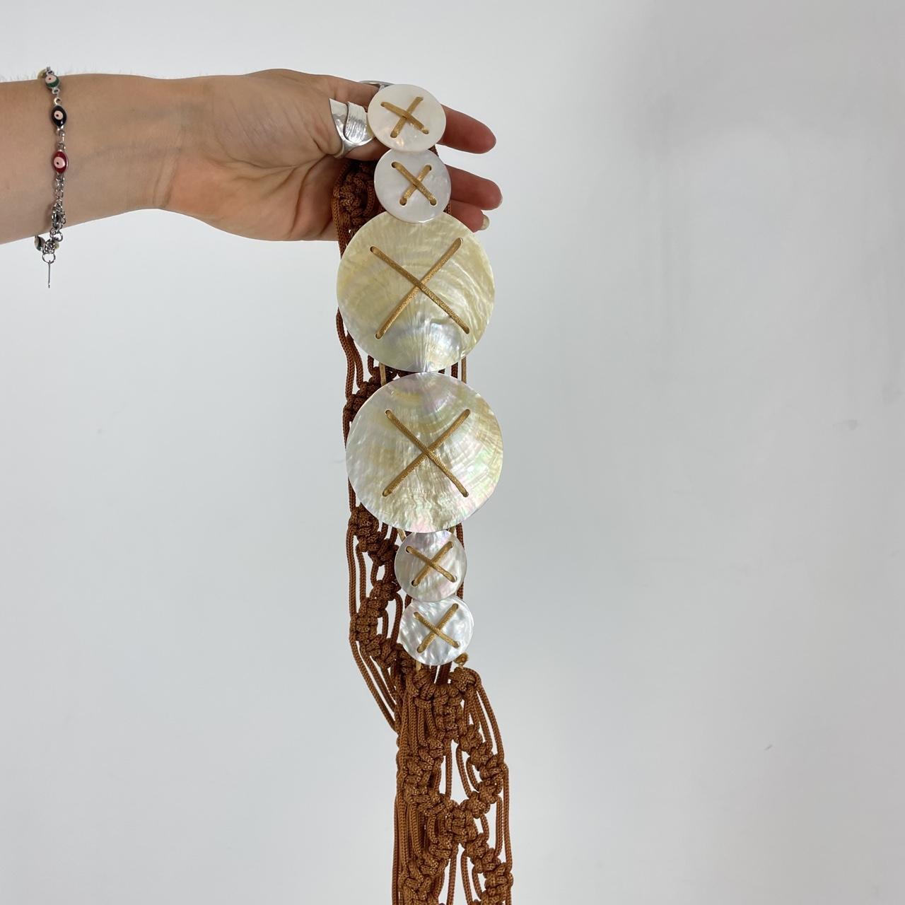 Boheiman brown plaited belt with shimmery shells