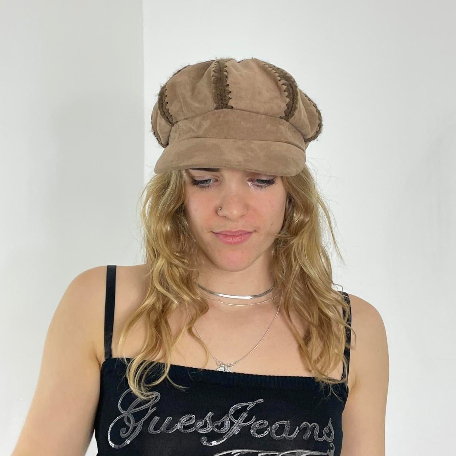 Light brown bohemian embroidered cap/hat