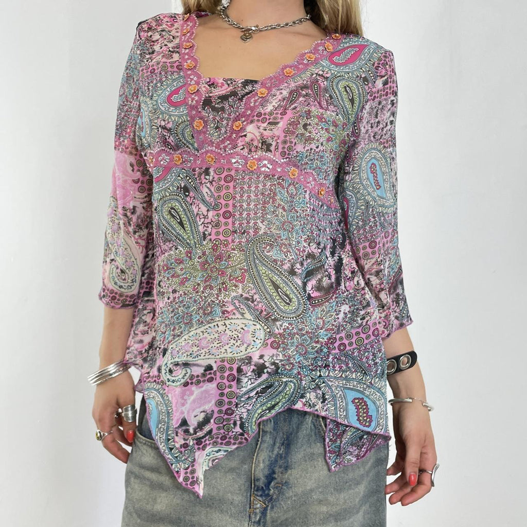 Bohemian multi coloured flowy bell sleeve top