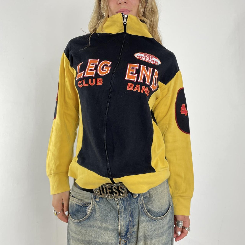 Vintage yellow and black graphic racer zip up