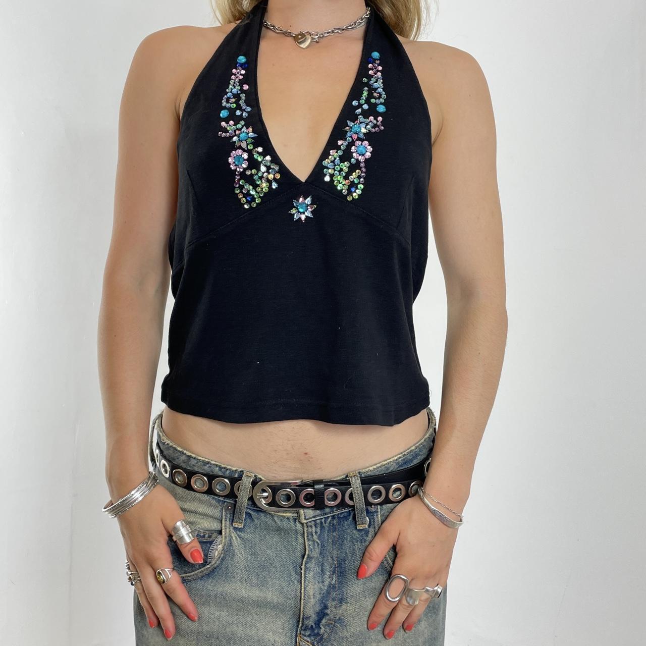 Black halterneck with multi coloured gems and sequins