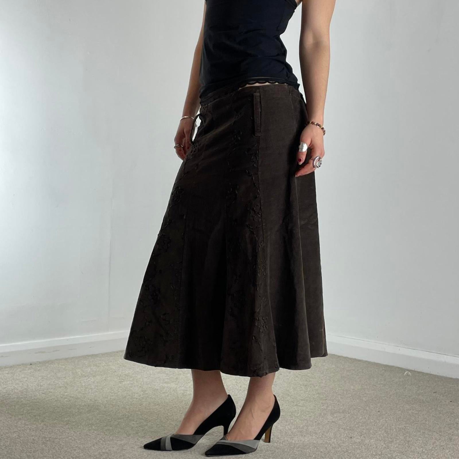 Corduroy deep brown suede maxi skirt