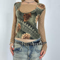 Vintage long sleeve floral print top with cream lace sleeves