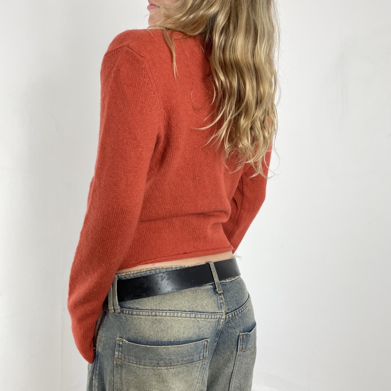 Burnt orange wool v neck long sleeve wrap jumper