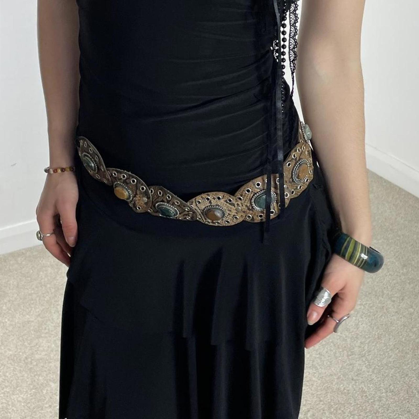 Vintage brown and multi colored gem tie up belt, with studs