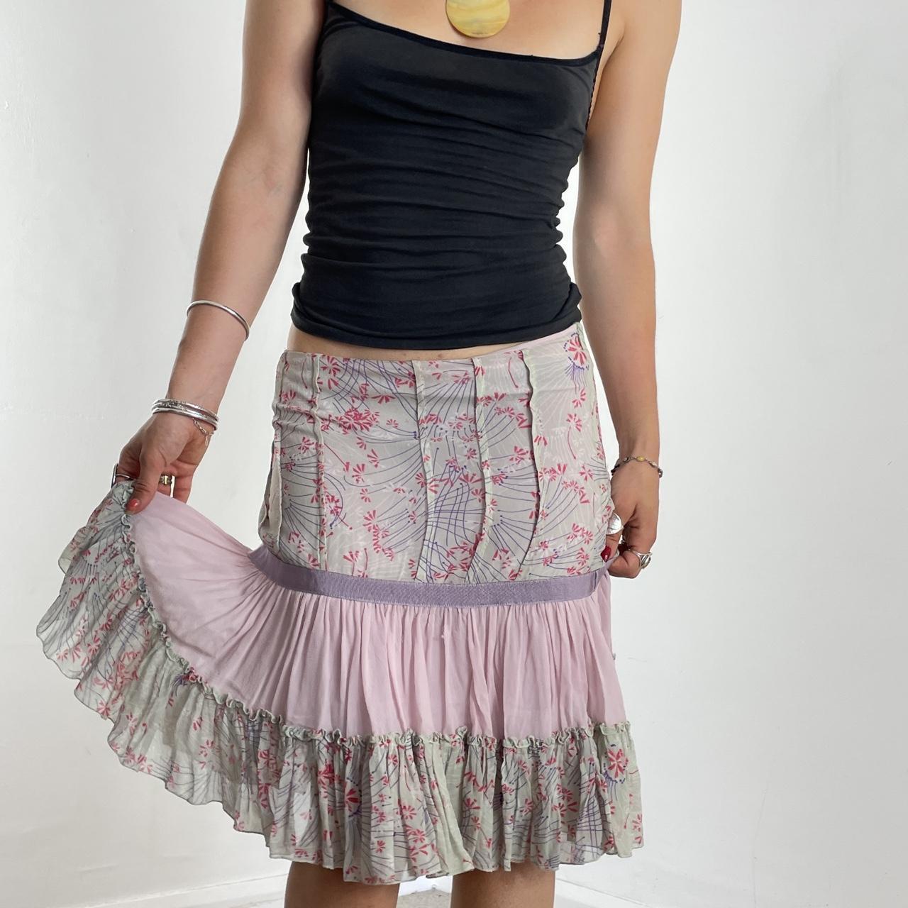 Silk patterend panlled midi skirt