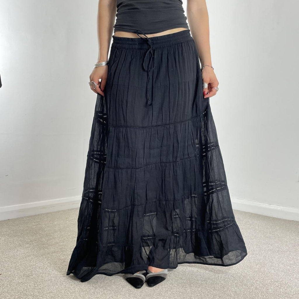 Vintage full length teired black maxi skirt, double layered