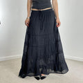 Vintage full length teired black maxi skirt, double layered