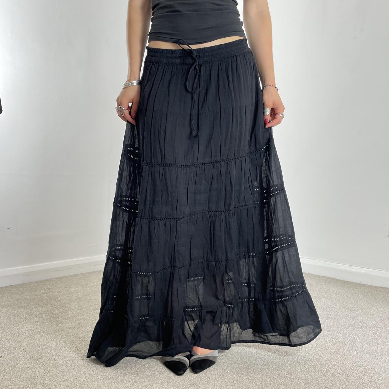 Vintage full length teired black maxi skirt, double layered
