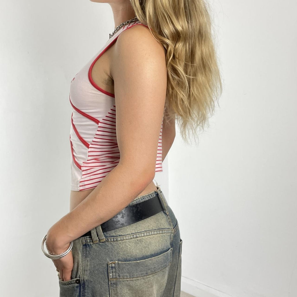 Red and white graphic alternative multi - tie top