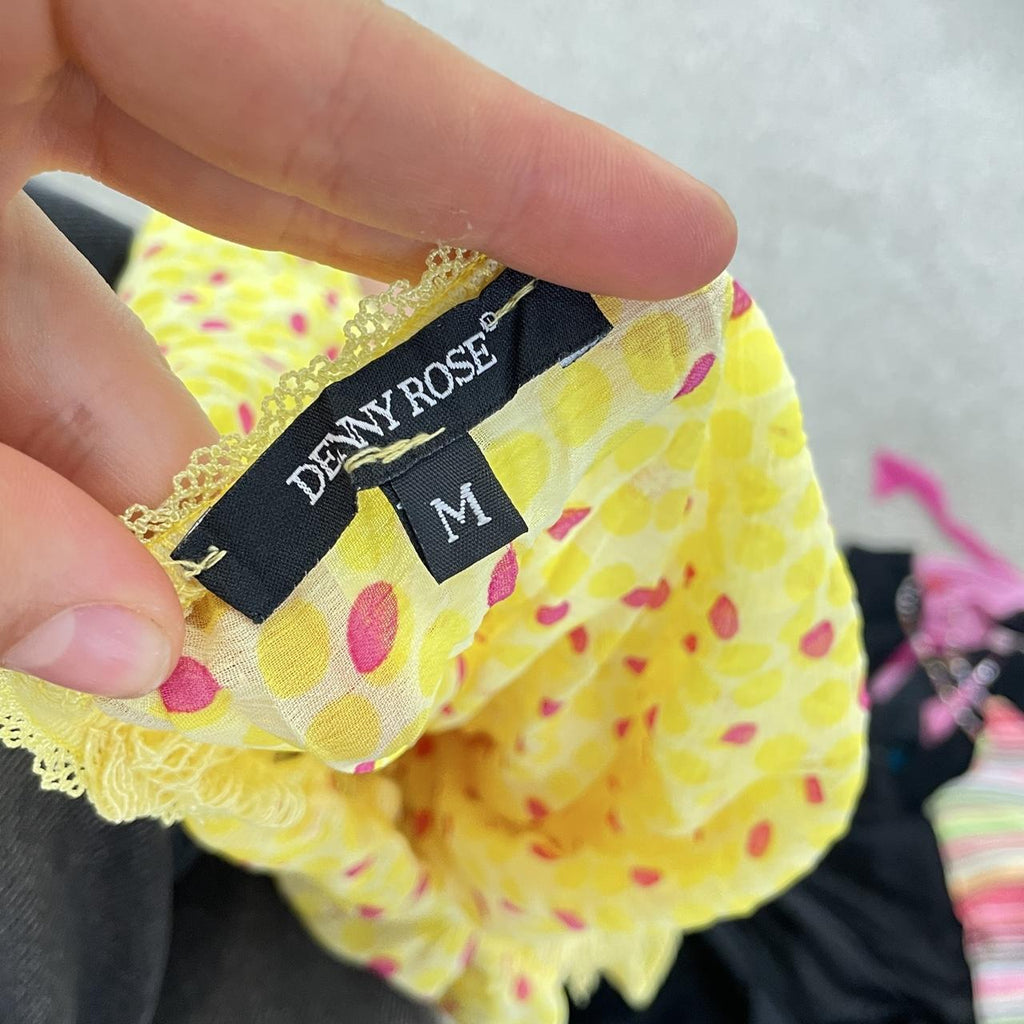 y2k asymetrical yellow and red polka dotted lace cami top