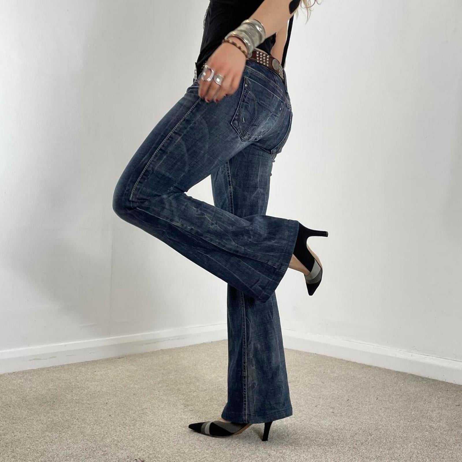 Y2K Miss Sixty lowrise bootcut jeans navy raw wash with contrastiching and embelishments