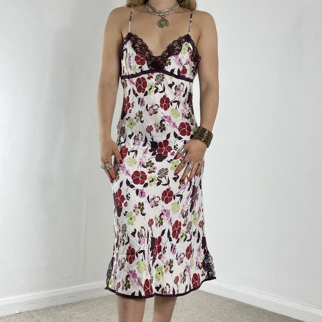 White and brown floral printed maxi dress