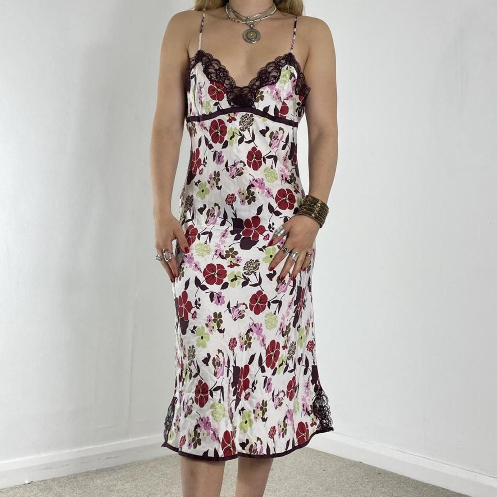 White and brown floral printed maxi dress