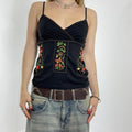 Black embroided floral cammi top