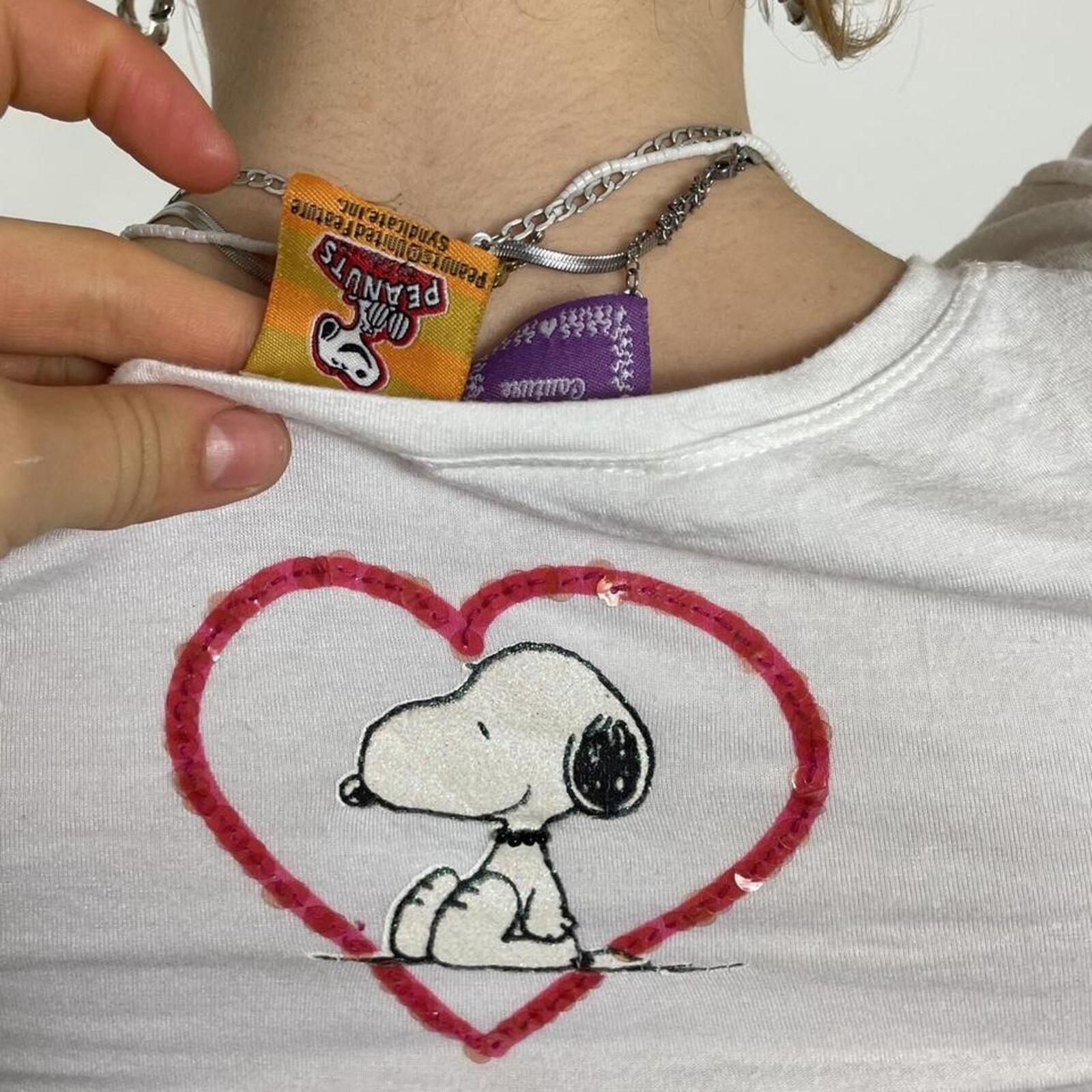 Snoopy rhinestone graphic fitted white top