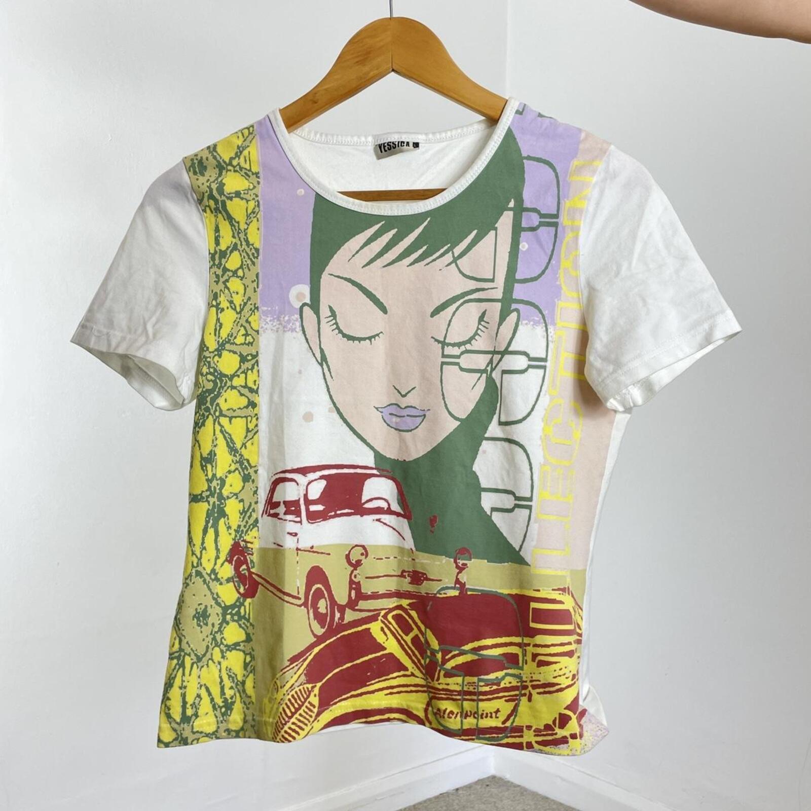 White graphic print face tee