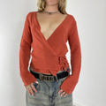 Burnt orange wool v neck long sleeve wrap jumper