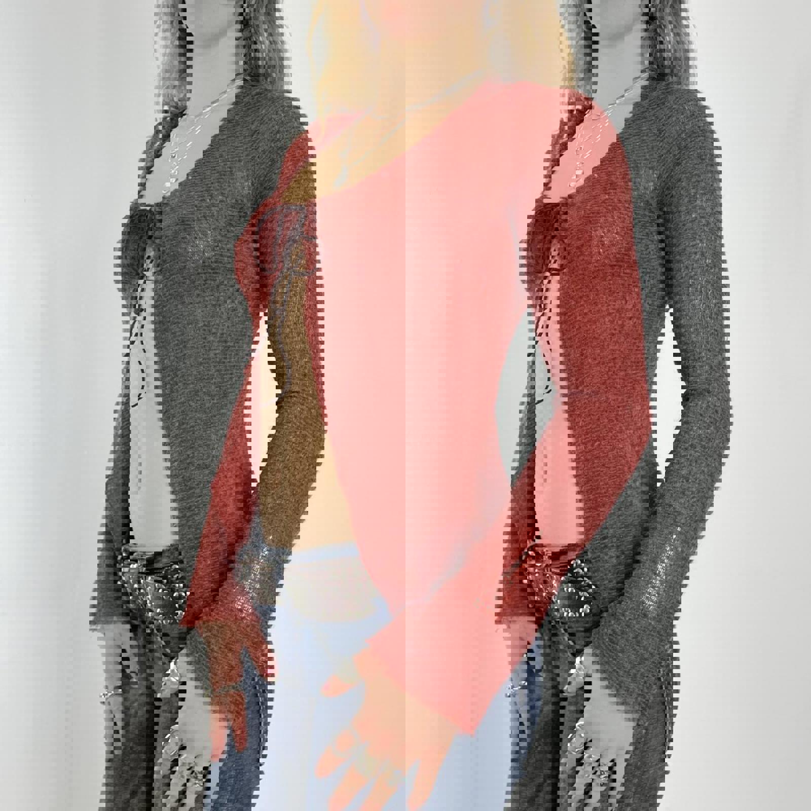 00's burnt orange long sleeve cardigan tie up top