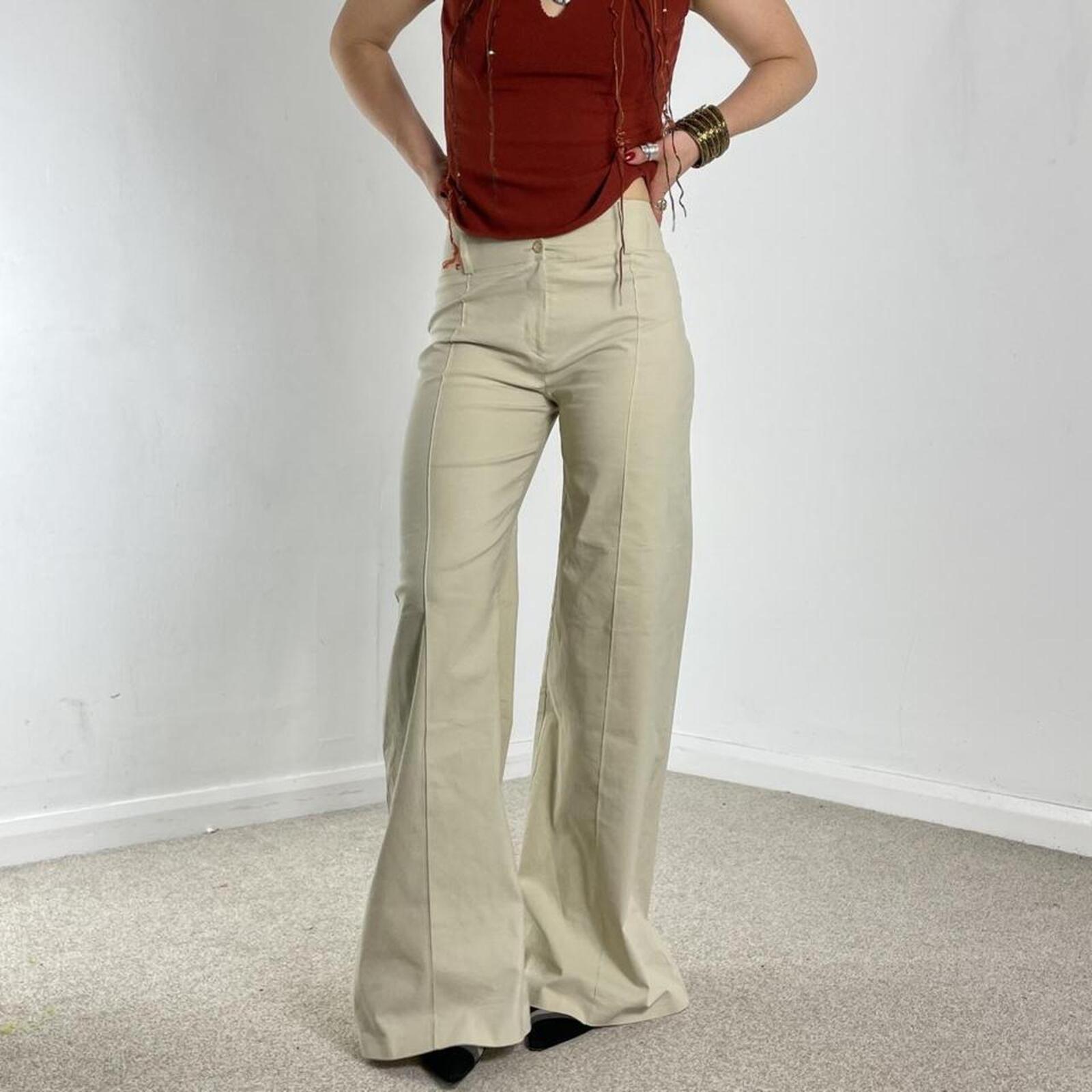 Low-rise cream bell flared high rise trousers