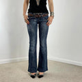 Y2K Miss Sixty lowrise bootcut jeans navy raw wash with contrastiching and embelishments