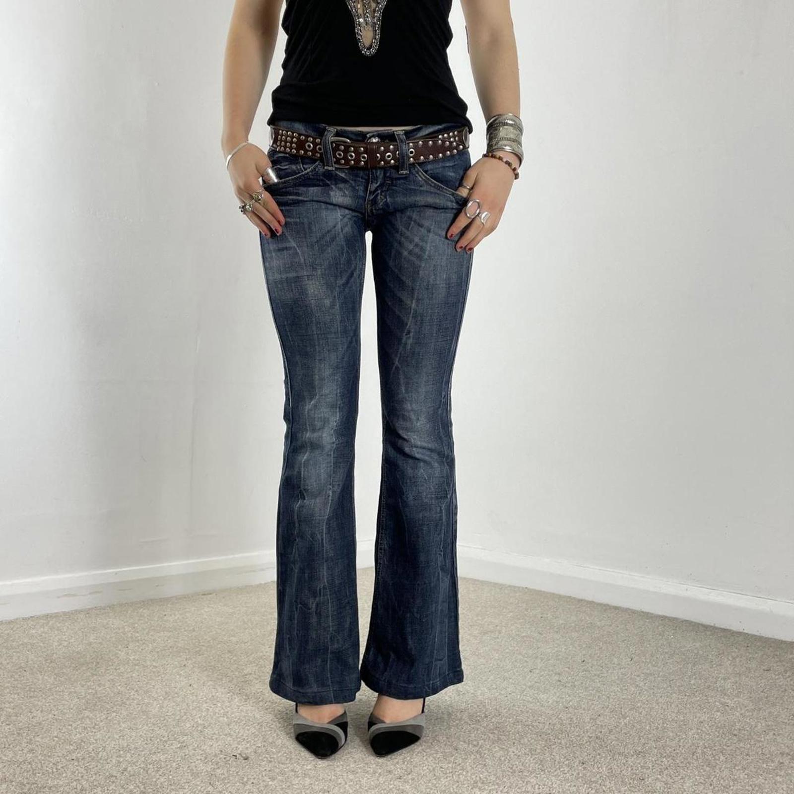Y2K Miss Sixty lowrise bootcut jeans navy raw wash with contrastiching and embelishments