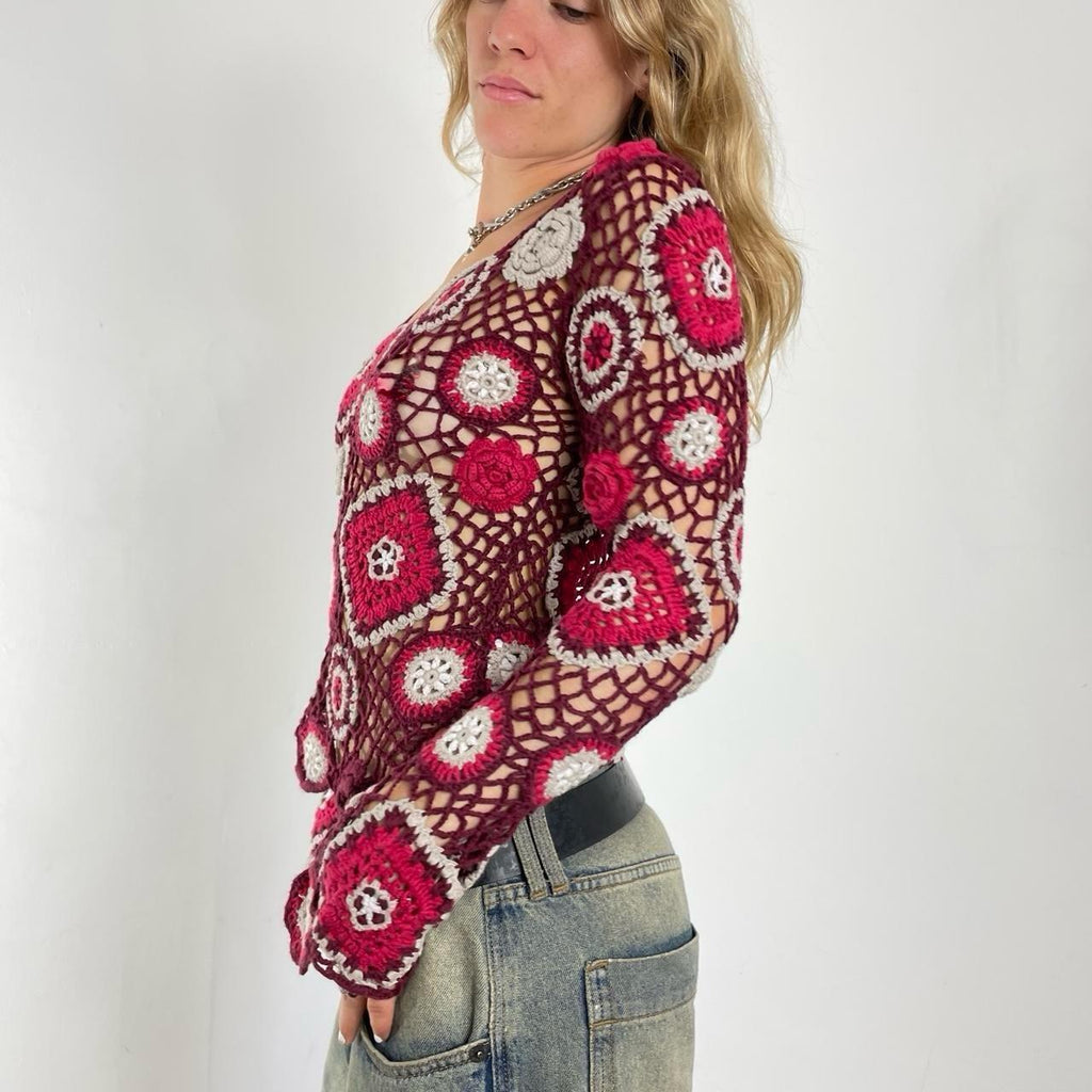 Burgundy floral knitted long sleeve