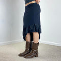 Vintage black asymetrical midi skirt sequined mesh details